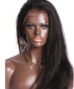 Yaki Straight 18 Inches Natural Color 1b Human Hair Lace Front Wig Front