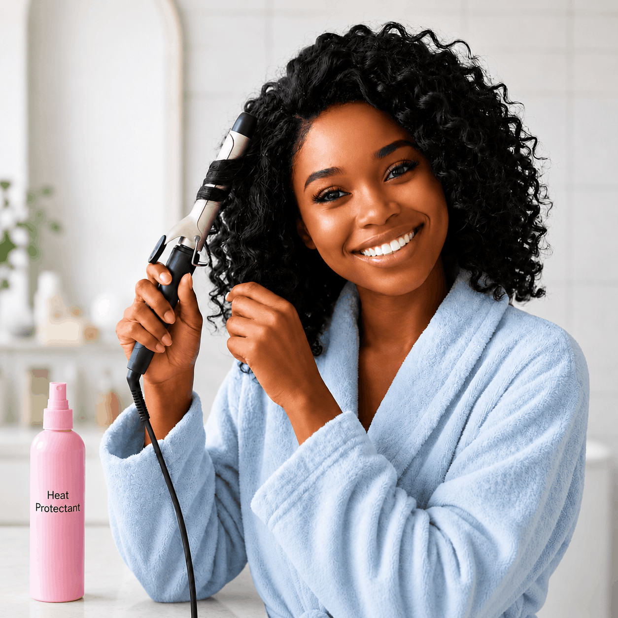 Be Careful With Heat Styling 13×4 Lace Frontal hair using heat protectant and curling iron