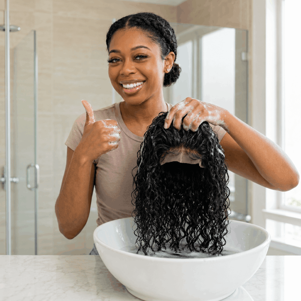 How often should I wash my human hair wigs 13×4 Lace Frontal infographic showing recommended washing schedule