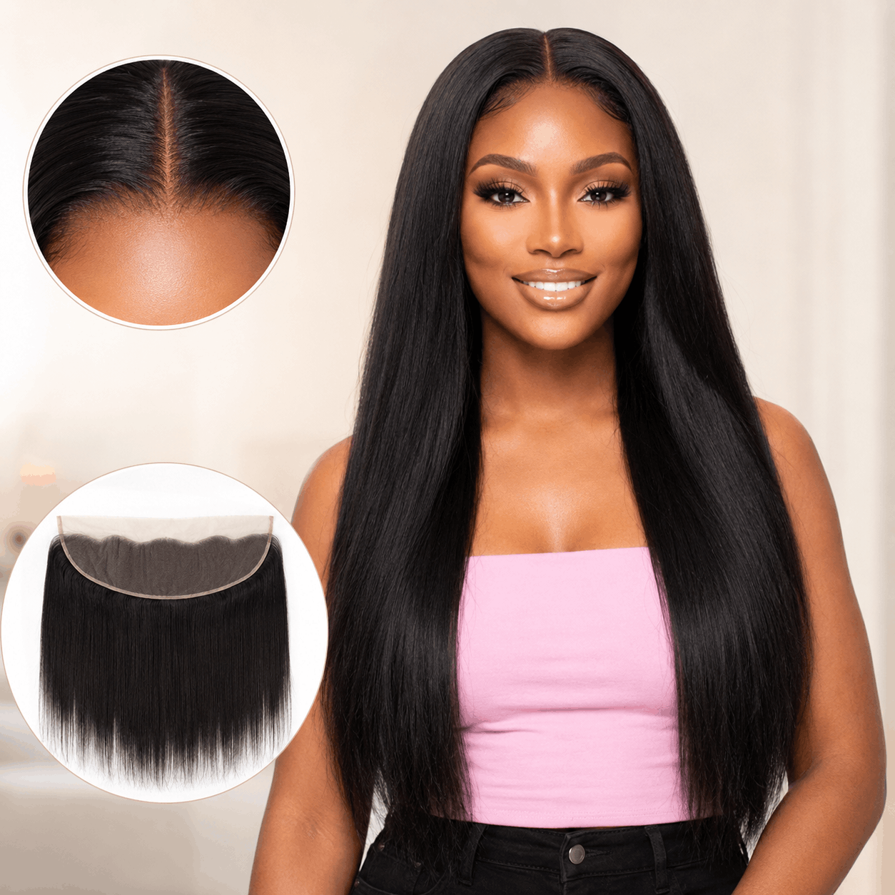 What are 13 x 4 lace frontals human hair wig showing full width, natural hairline, and parting options