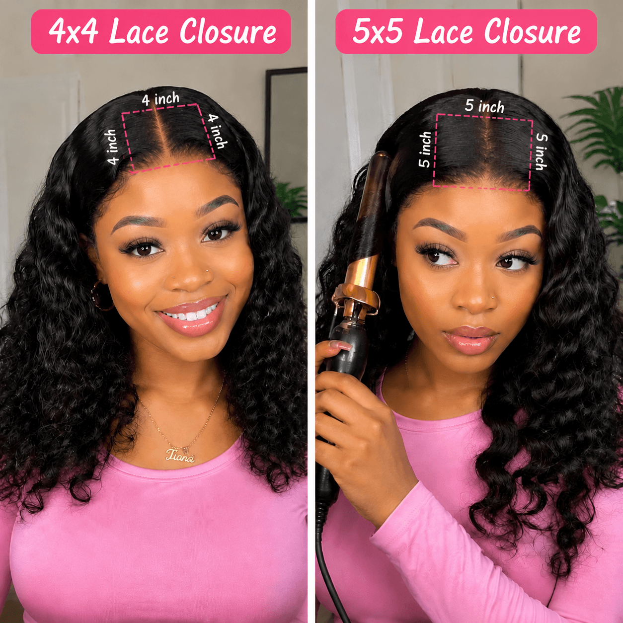 Sew-in closure hairstyle with different closure sizes