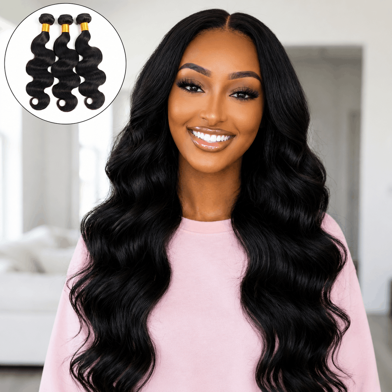 Body wave hair bundles showing natural waves and shine