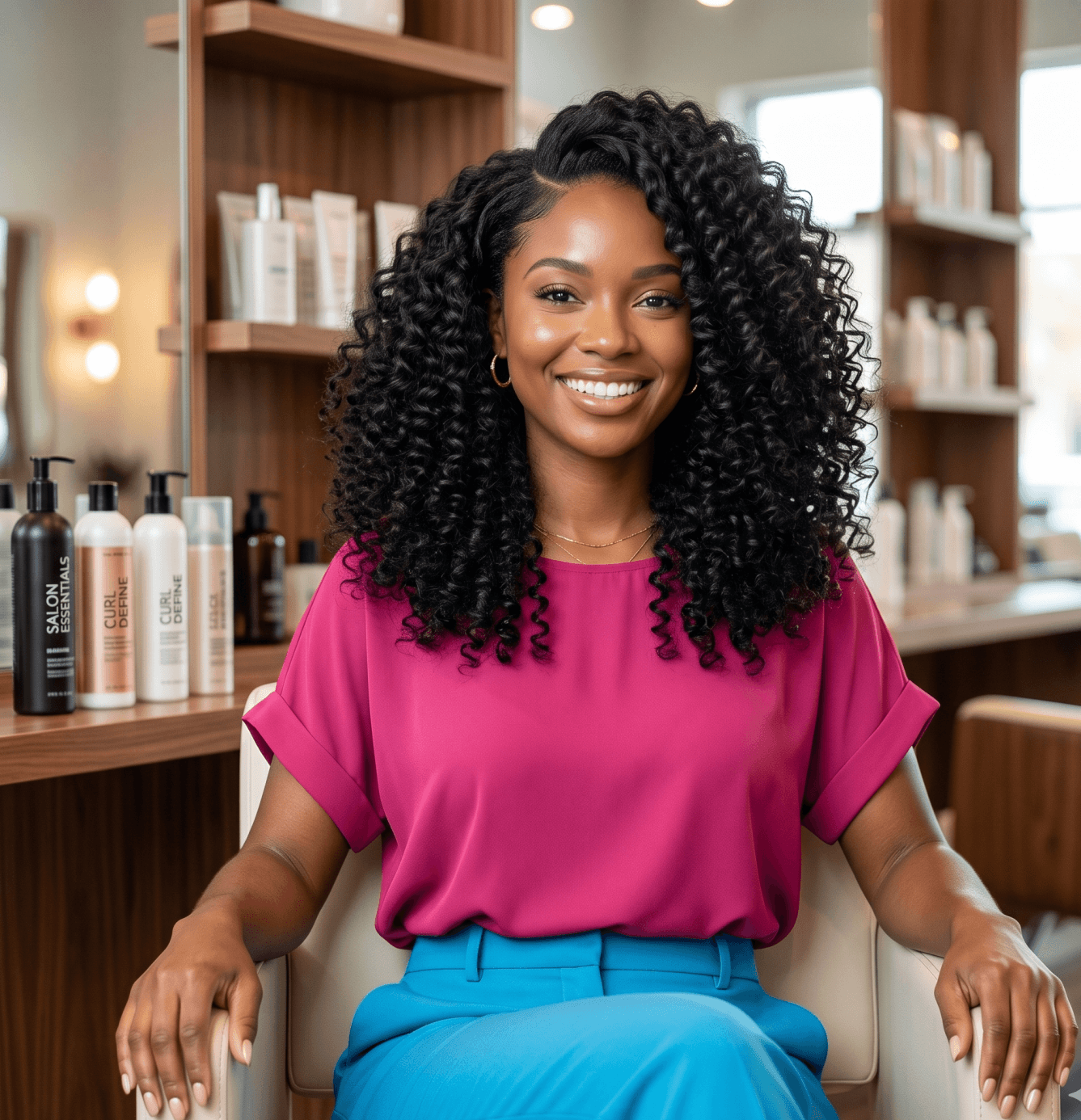 Curly Sew In With Natural Black Curls On African American Woman