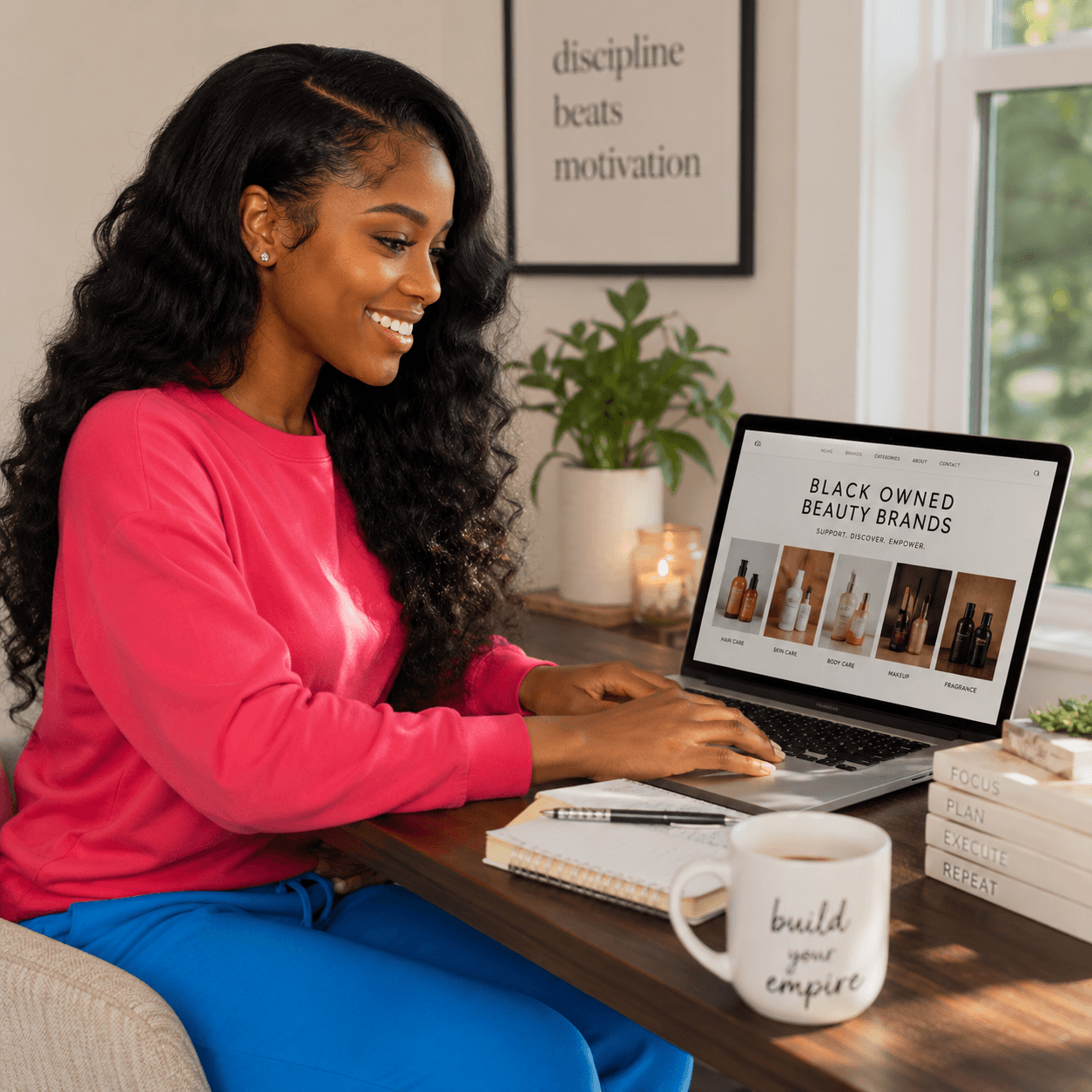 African American Woman Supporting Black-Owned Haircare Brands