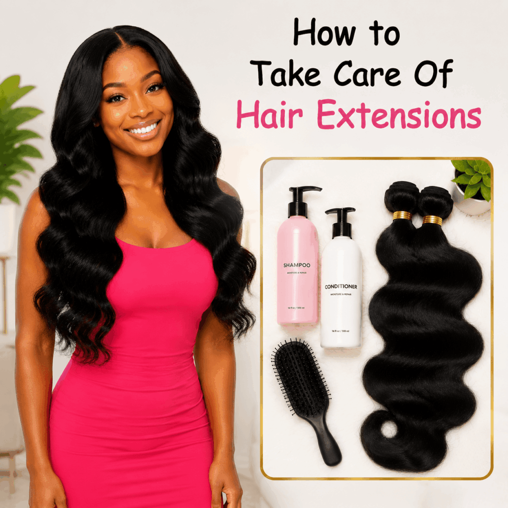 How to take care of hair extensions with shampoo, conditioner, and brush for silky smooth Remy hair