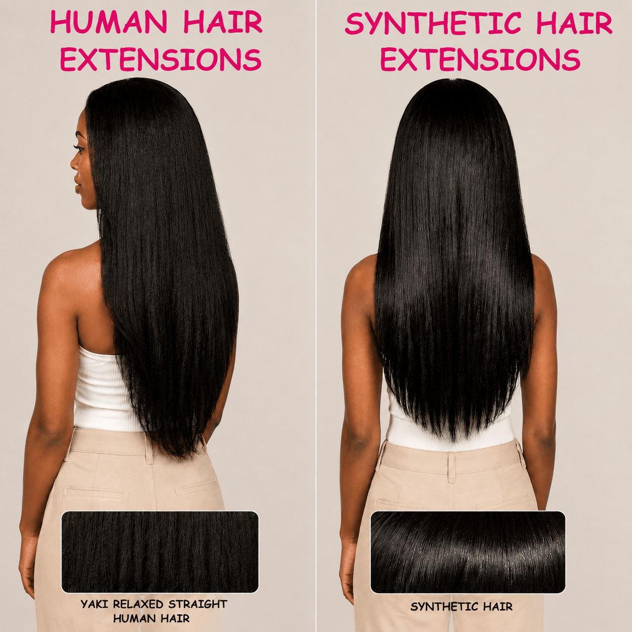 Synthetic Versus Human Hair Extensions Comparison With Labels