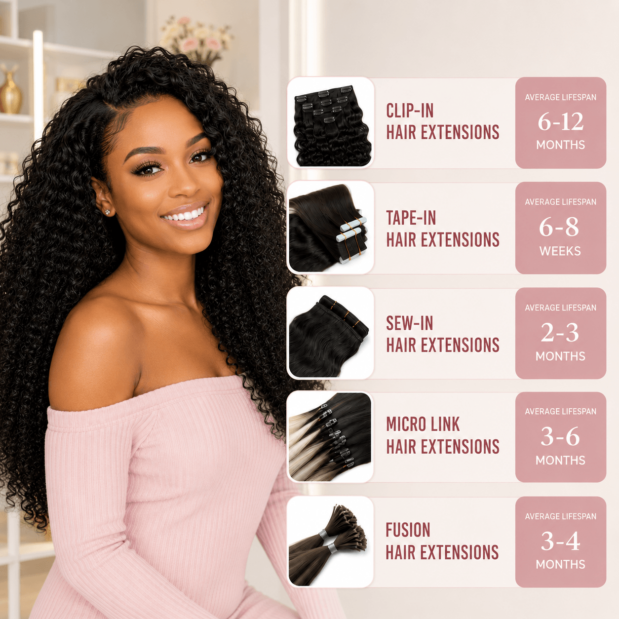 Different Types Of Hair Extensions Clip In Tape In Sew In Micro Link