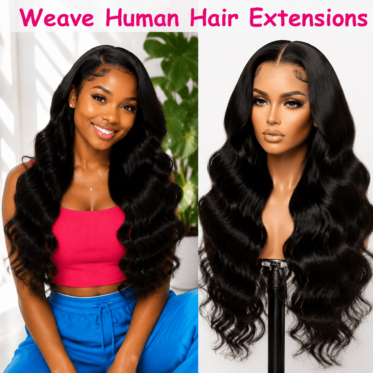 Weave Human Hair Extensions Long Smooth Shiny Hair Display
