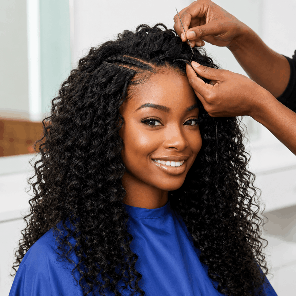 Partial Sew-In Hairstyle With Natural Leave Out And Blended Extensions
