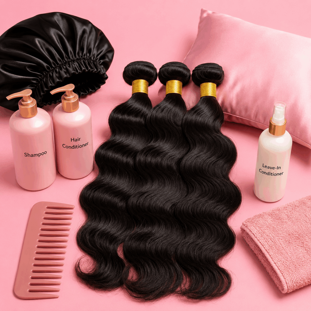 Caring For Raw Hair Extensions With Satin Bonnet Comb And Moisturizing Products
