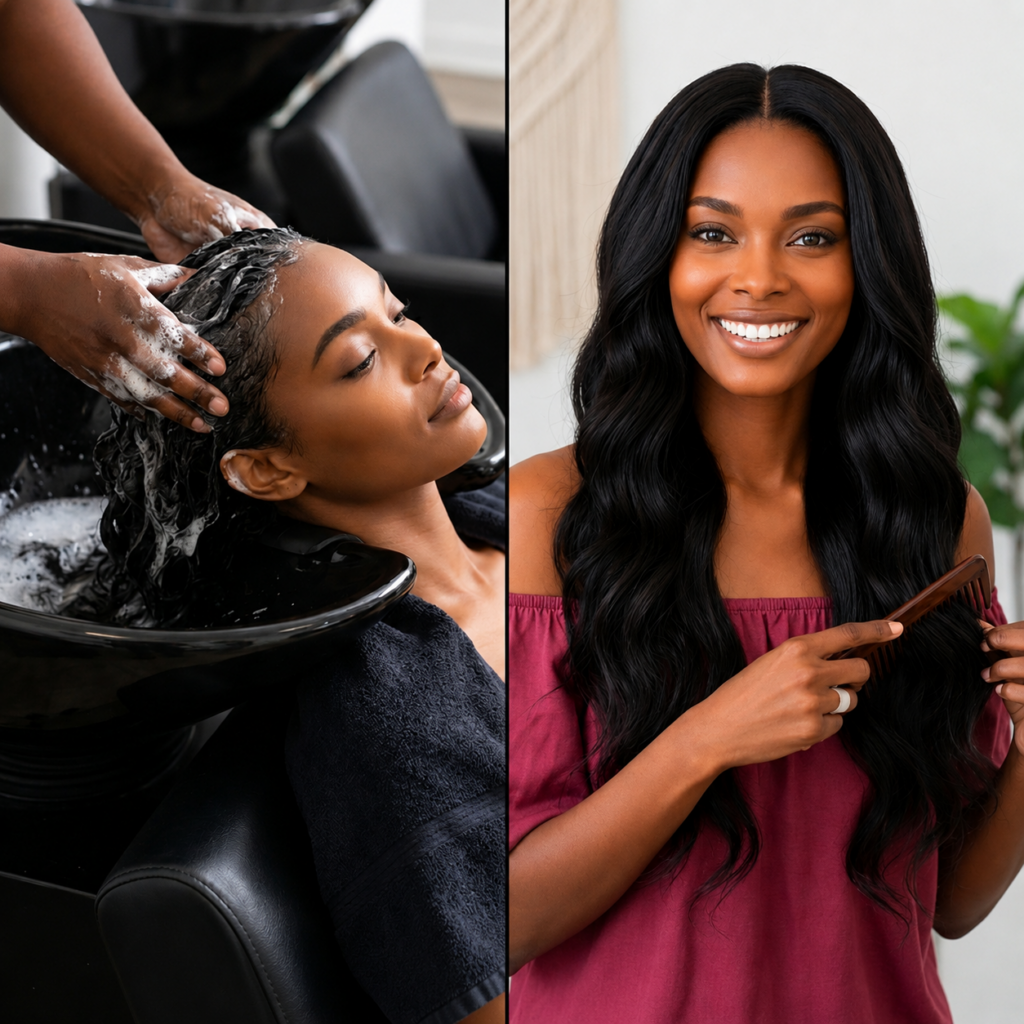 Body Wave Hair Maintenance With Wide Tooth Comb And Healthy Shine