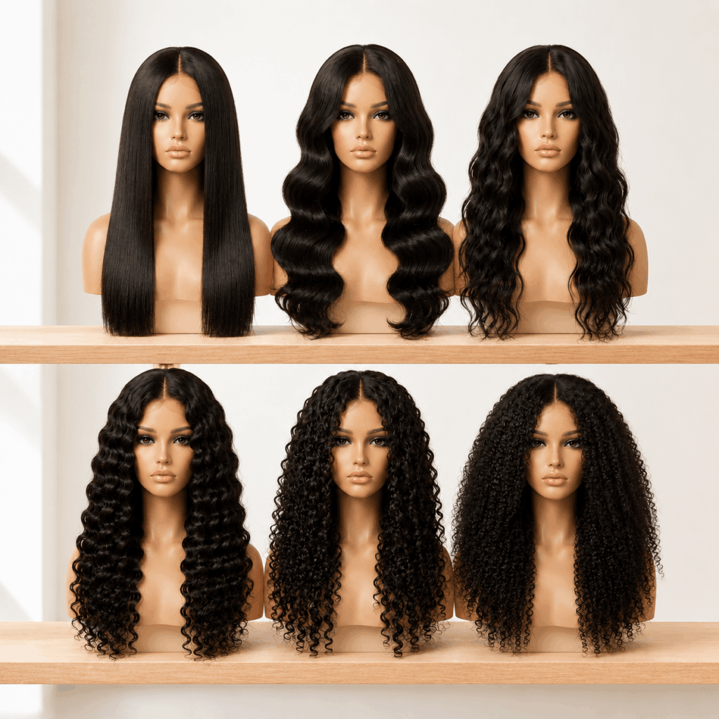 Types Of Human Hair Textures Including Straight Wavy Curly And Kinky Curly Hair
